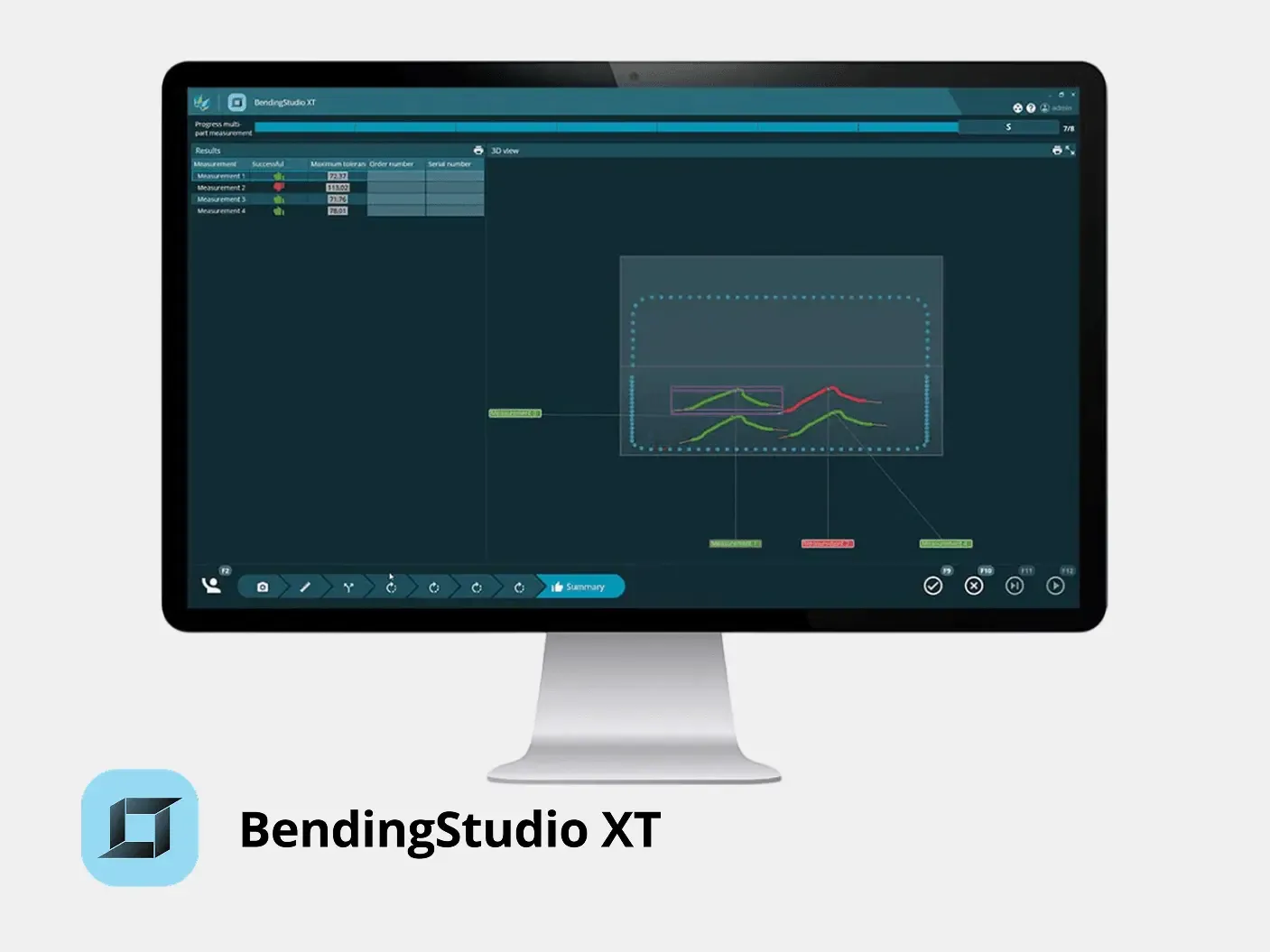 BendingStudio XT på skjerm med måleresultater og 3D-visning av rør