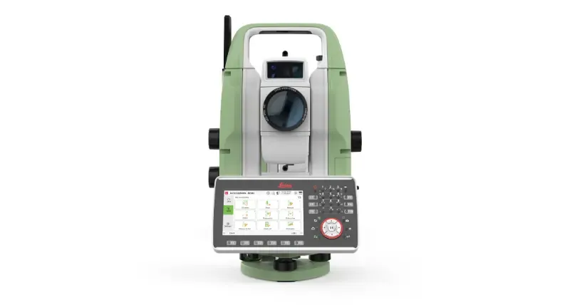 Leica TS20 robotisk totalstasjon sett forfra med berøringsskjerm og tastatur